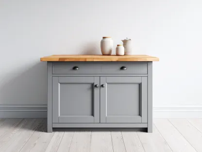Buffet en bois et MDF avec 2 portes et 2 tiroirs 120x45x85 cm - Couleur bois naturel-Gris - Design moderne - Adapté à la salle à manger-Volinahome