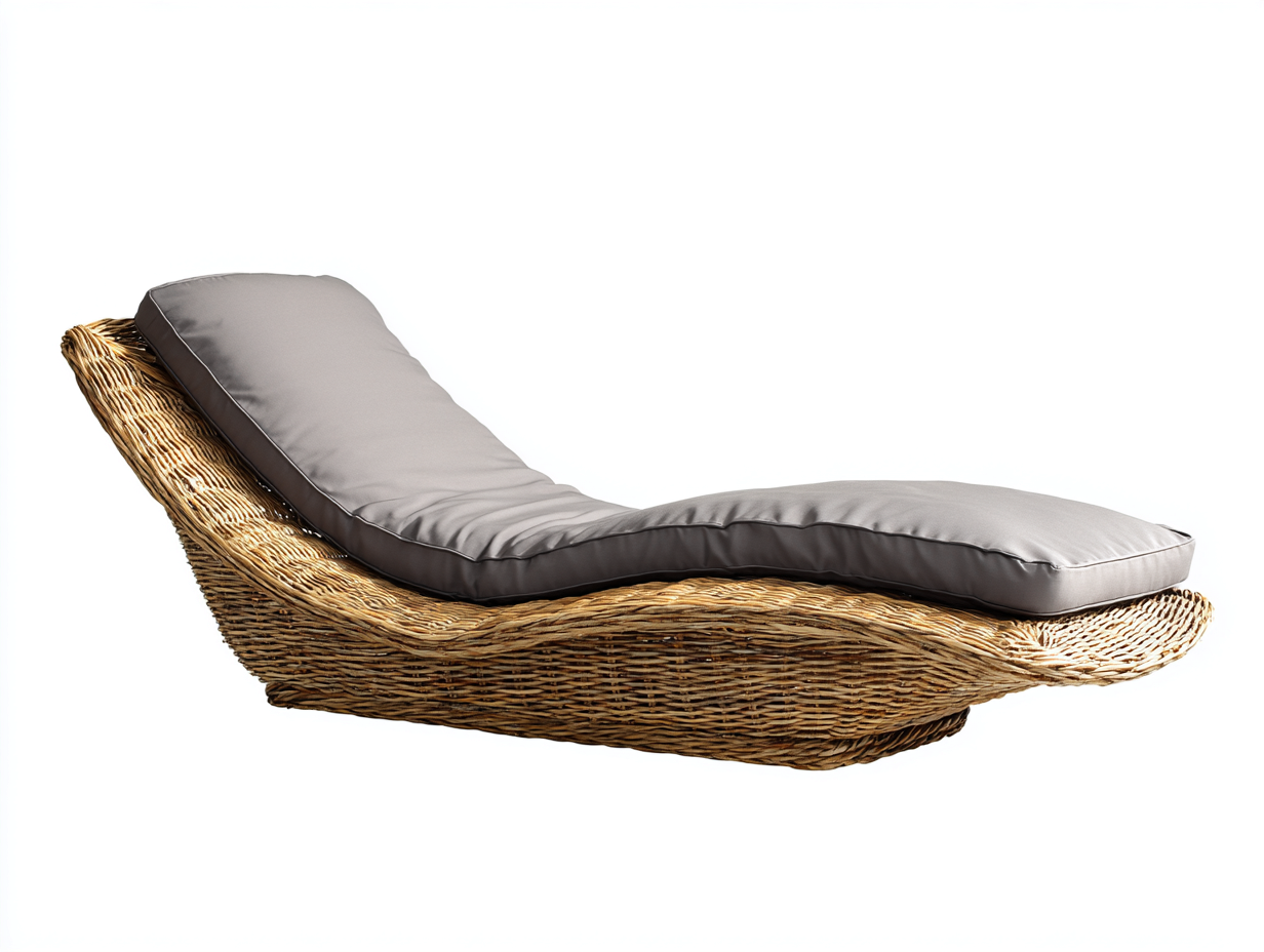 Bain de soleil en rotin avec coussin 175x65x70 cm - rotin naturel-gris - design ergonomique - pour extérieur-Volinahome