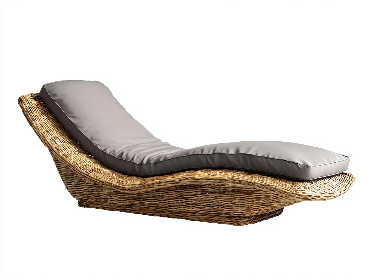 Bain de soleil en rotin avec coussin 175x65x70 cm - rotin naturel-gris - design ergonomique - pour extérieur-Volinahome