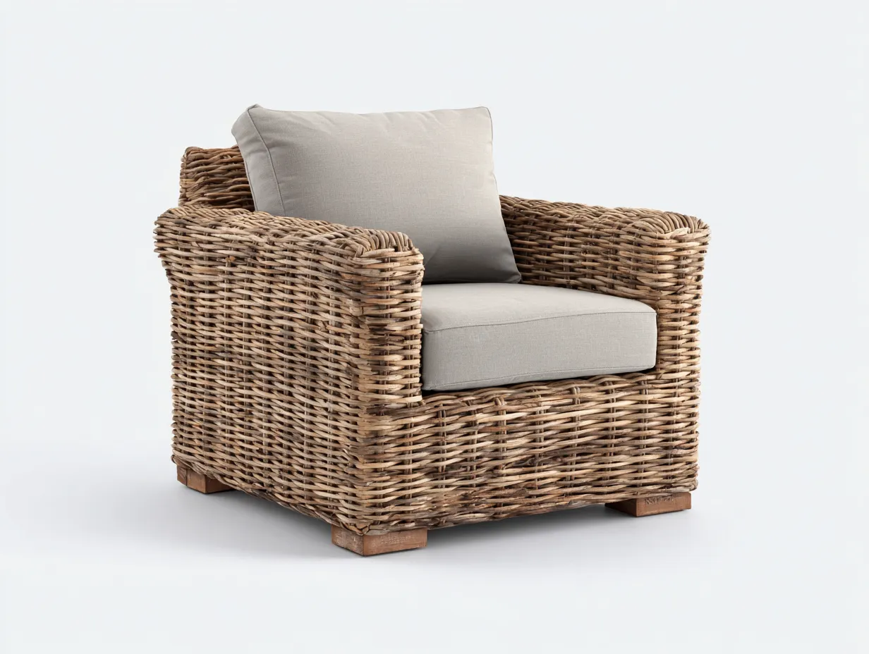 Fauteuil en rotin avec coussin 78x72x82 cm - rotin naturel-beige - design confortable - pour extérieur-Volinahome