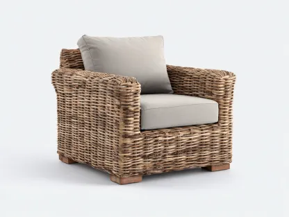 Fauteuil en rotin avec coussin 78x72x82 cm - rotin naturel-beige - design confortable - pour extérieur-Volinahome