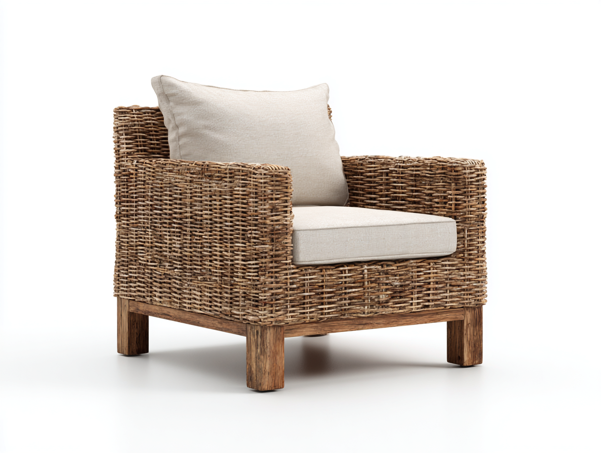 Fauteuil en rotin avec coussin 82x76x84 cm - rotin naturel-beige - design moderne - pour extérieur-Volinahome
