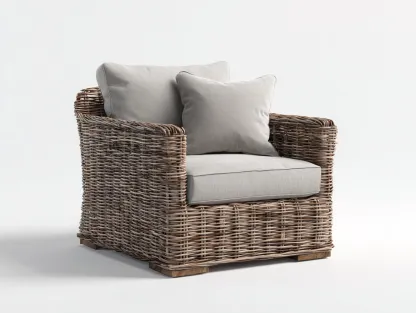 Fauteuil en rotin avec coussin 75x70x85 cm - rotin naturel-gris - style moderne - pour extérieur-Volinahome