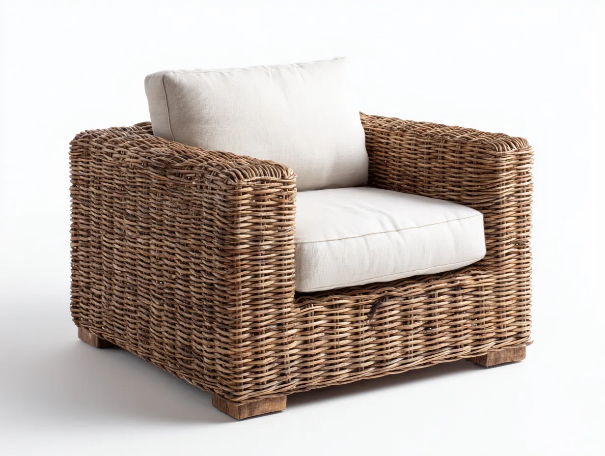 Fauteuil en rotin avec coussin 82x78x85 cm - rotin naturel-beige - design moderne - pour extérieur-Volinahome