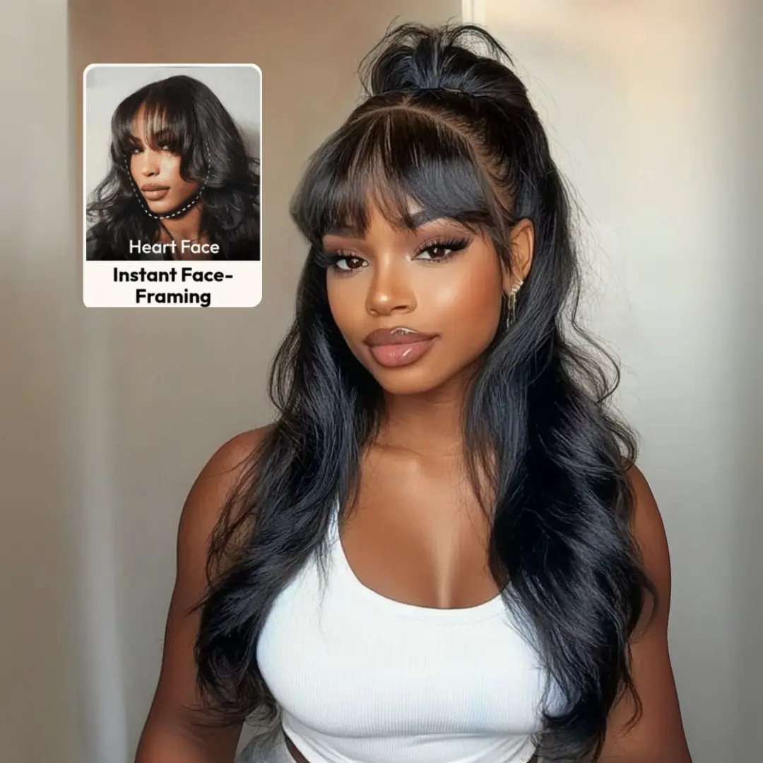 UNice Pre-Everything Fluffy Natural Loose Wave Wig with Curtain Bangs Glueless 13x4/7x5 HD Lace Human Hair Wigs Friendly for Beginners