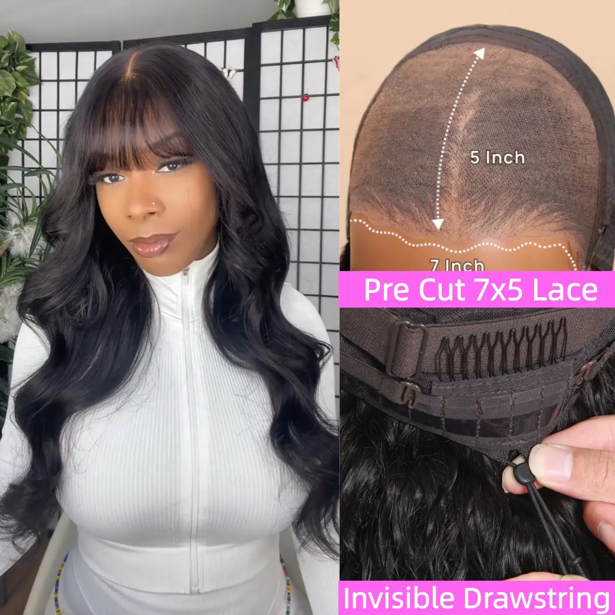 UNice Pre-Everything Fluffy Natural Loose Wave Wig with Curtain Bangs Glueless 13x4/7x5 HD Lace Human Hair Wigs Friendly for Beginners