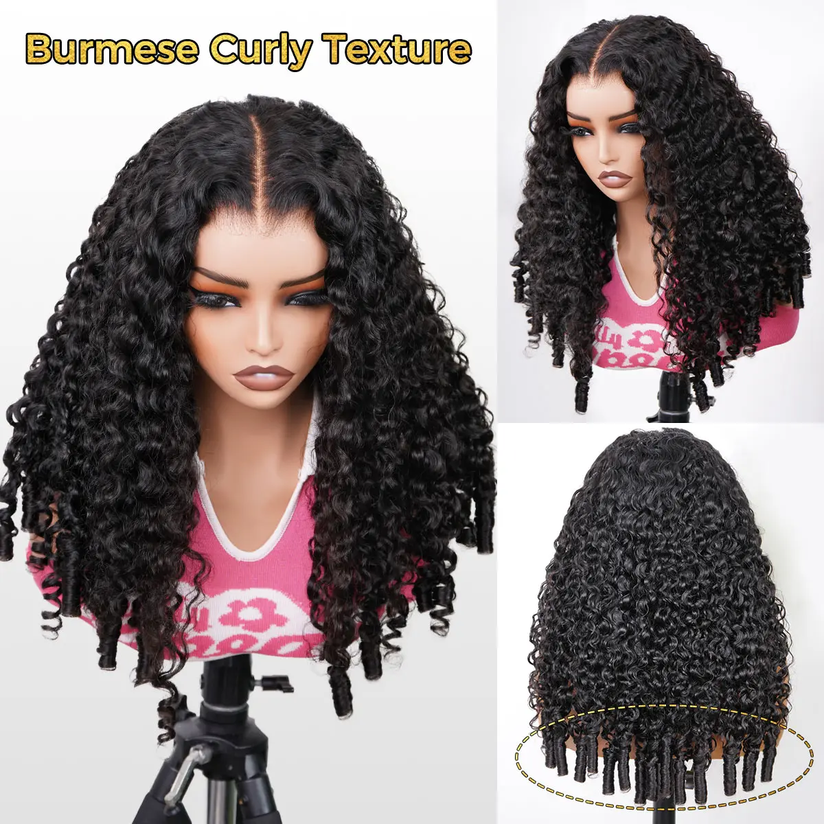  viv HAIR Full Burmese Curly 13x6 Lace Frontal Glueless Wigs # 4 Chocolate Brown Color 220% Density Water Wave Virgin Human Hair Wigs Pre Plucked Natural Hairline # SummerVibes