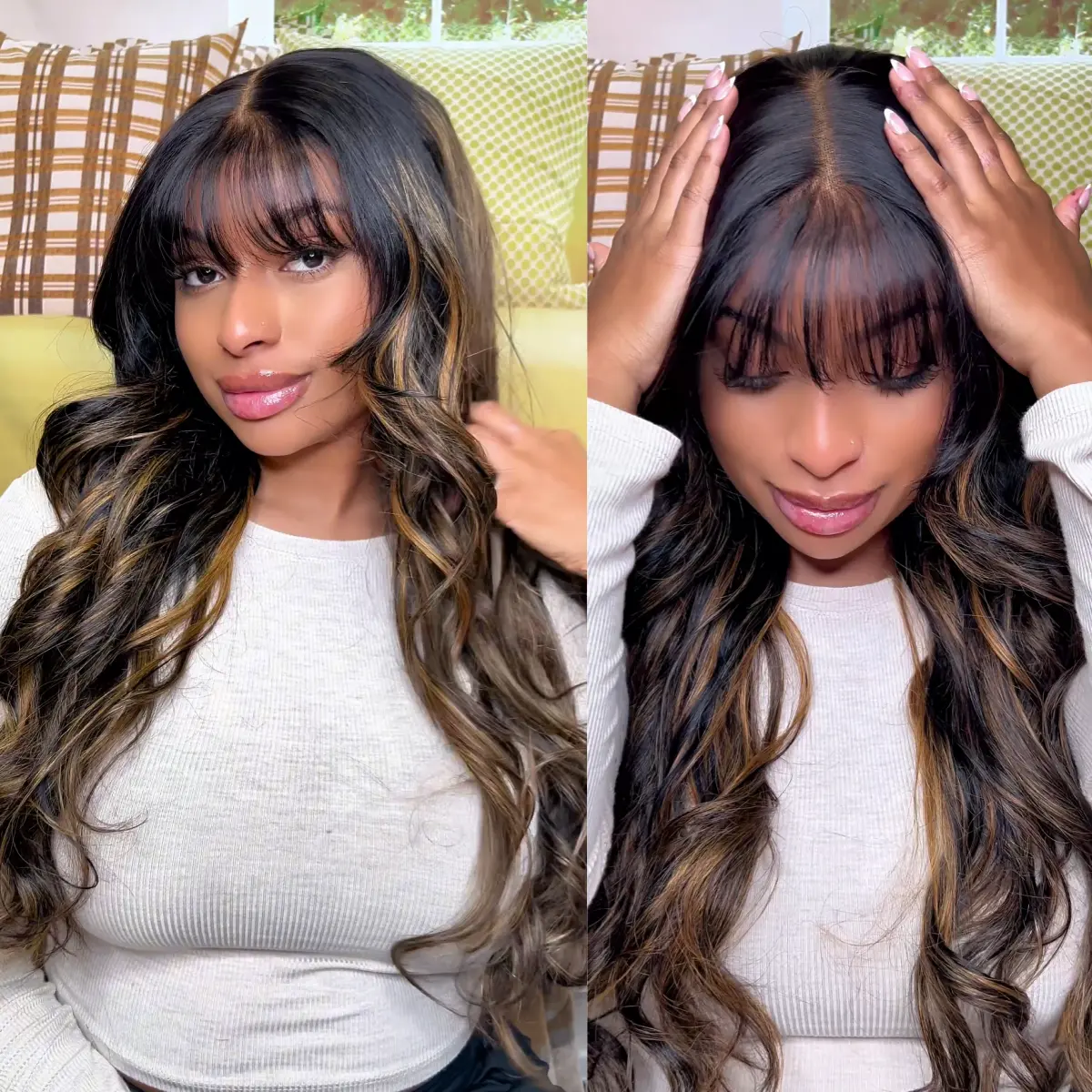 UNice Pre-Everything Fluffy Natural Loose Wave Wig with Curtain Bangs Glueless 13x4/7x5 HD Lace Human Hair Wigs Friendly for Beginners