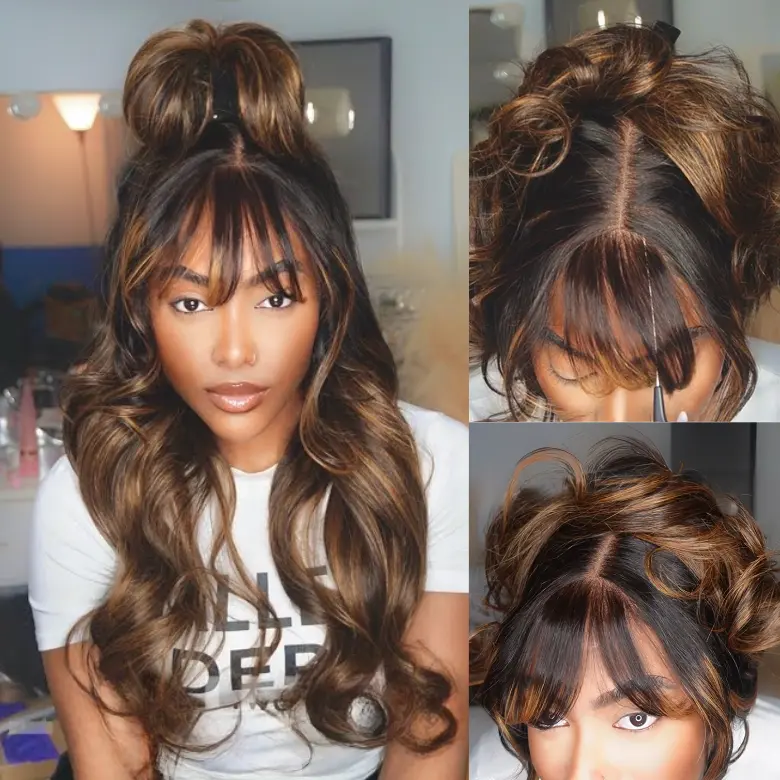 UNice Pre-Everything Fluffy Natural Loose Wave Wig with Curtain Bangs Glueless 13x4/7x5 HD Lace Human Hair Wigs Friendly for Beginners