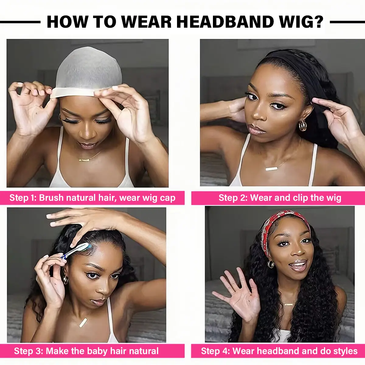 OQHAIR Afro Kinky Curly Headband Wig Human Hair Scarf Wig No Gel No Glue Full Machine Made Wig with Headband 180% Density