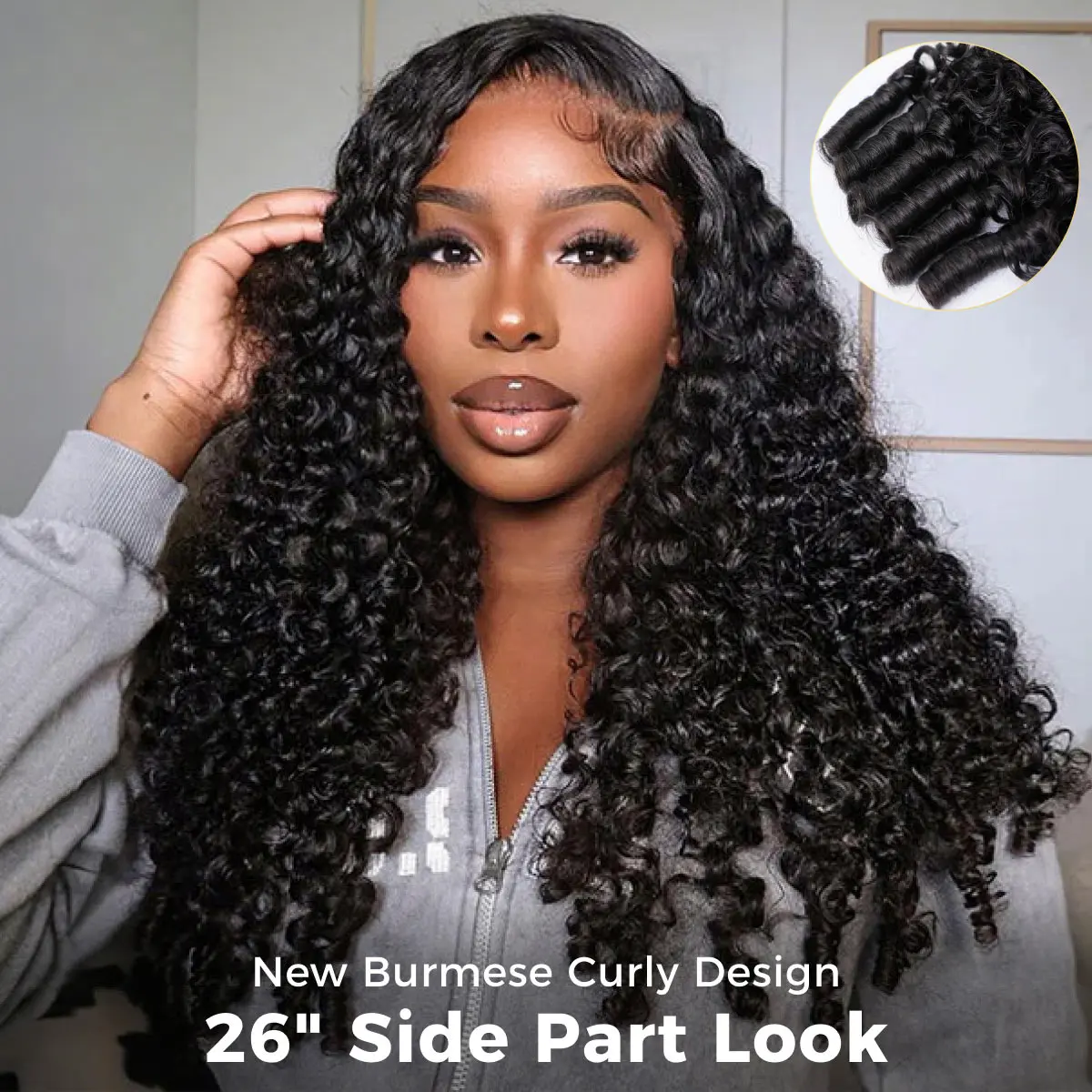  viv HAIR Full Burmese Curly 13x6 Lace Frontal Glueless Wigs # 4 Chocolate Brown Color 220% Density Water Wave Virgin Human Hair Wigs Pre Plucked Natural Hairline # SummerVibes