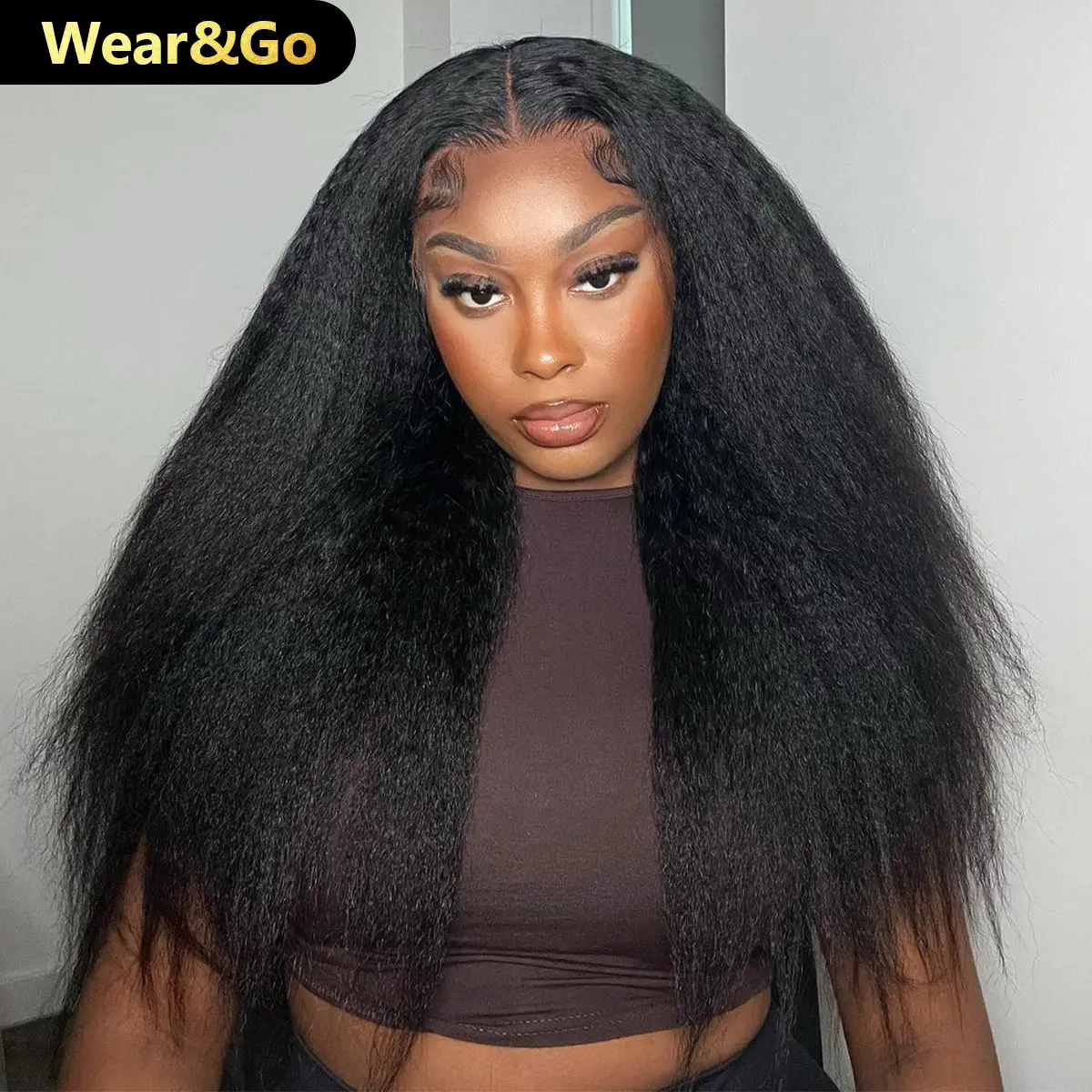 [NEW IN] OQHAIR Kinky Straight Hair Wear Go Glueless Wigs 180% Density 7x5 Pre Cut HD Lace Closure Wigs Pre Plucked Natural Hairline