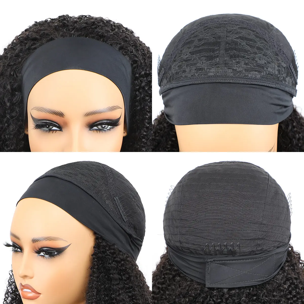 OQHAIR Afro Kinky Curly Headband Wig Human Hair Scarf Wig No Gel No Glue Full Machine Made Wig with Headband 180% Density