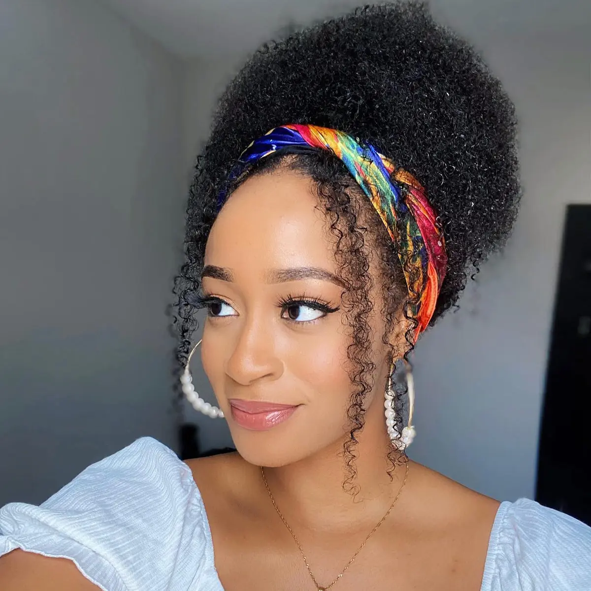 OQHAIR Afro Kinky Curly Headband Wig Human Hair Scarf Wig No Gel No Glue Full Machine Made Wig with Headband 180% Density