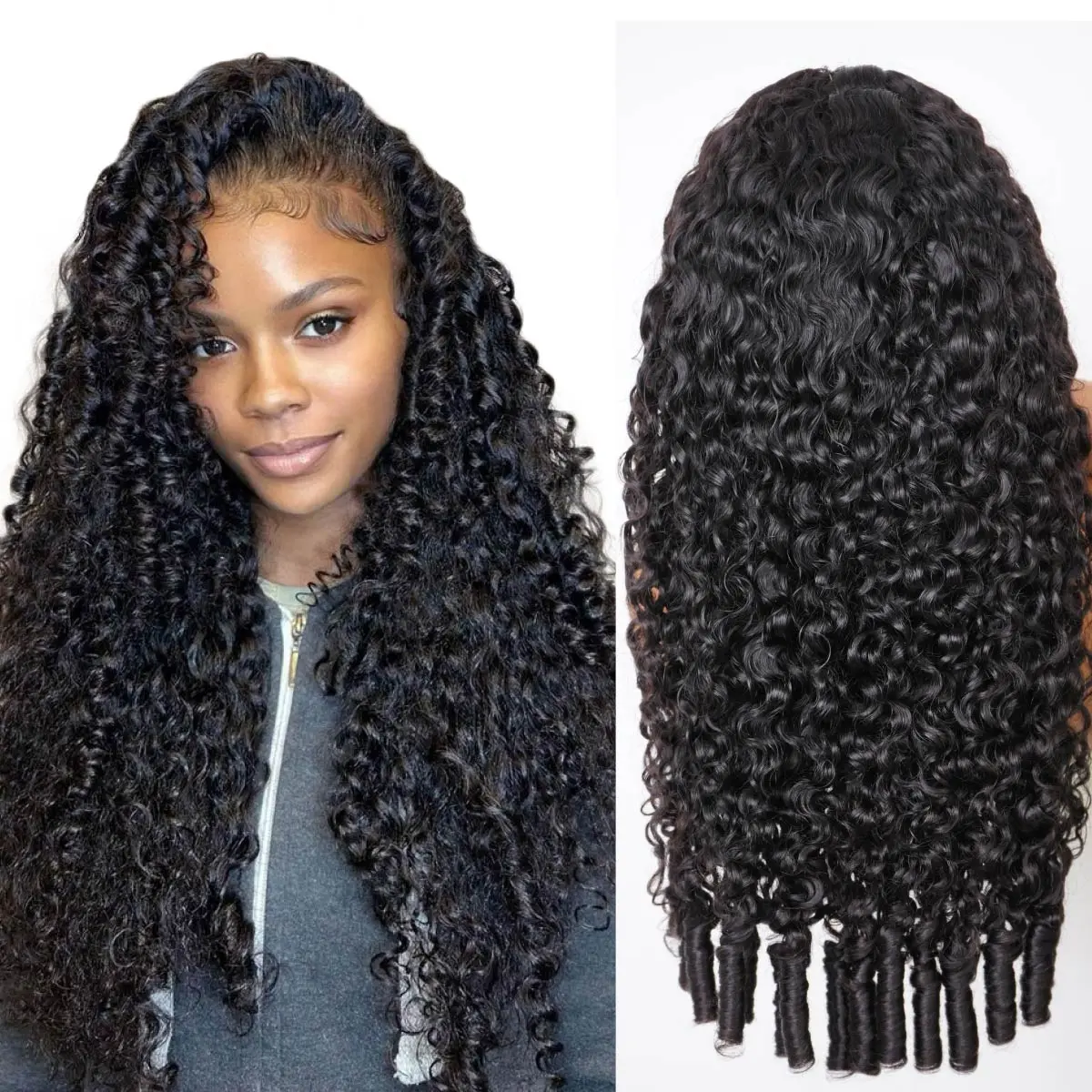  viv HAIR Full Burmese Curly 13x6 Lace Frontal Glueless Wigs # 4 Chocolate Brown Color 220% Density Water Wave Virgin Human Hair Wigs Pre Plucked Natural Hairline # SummerVibes