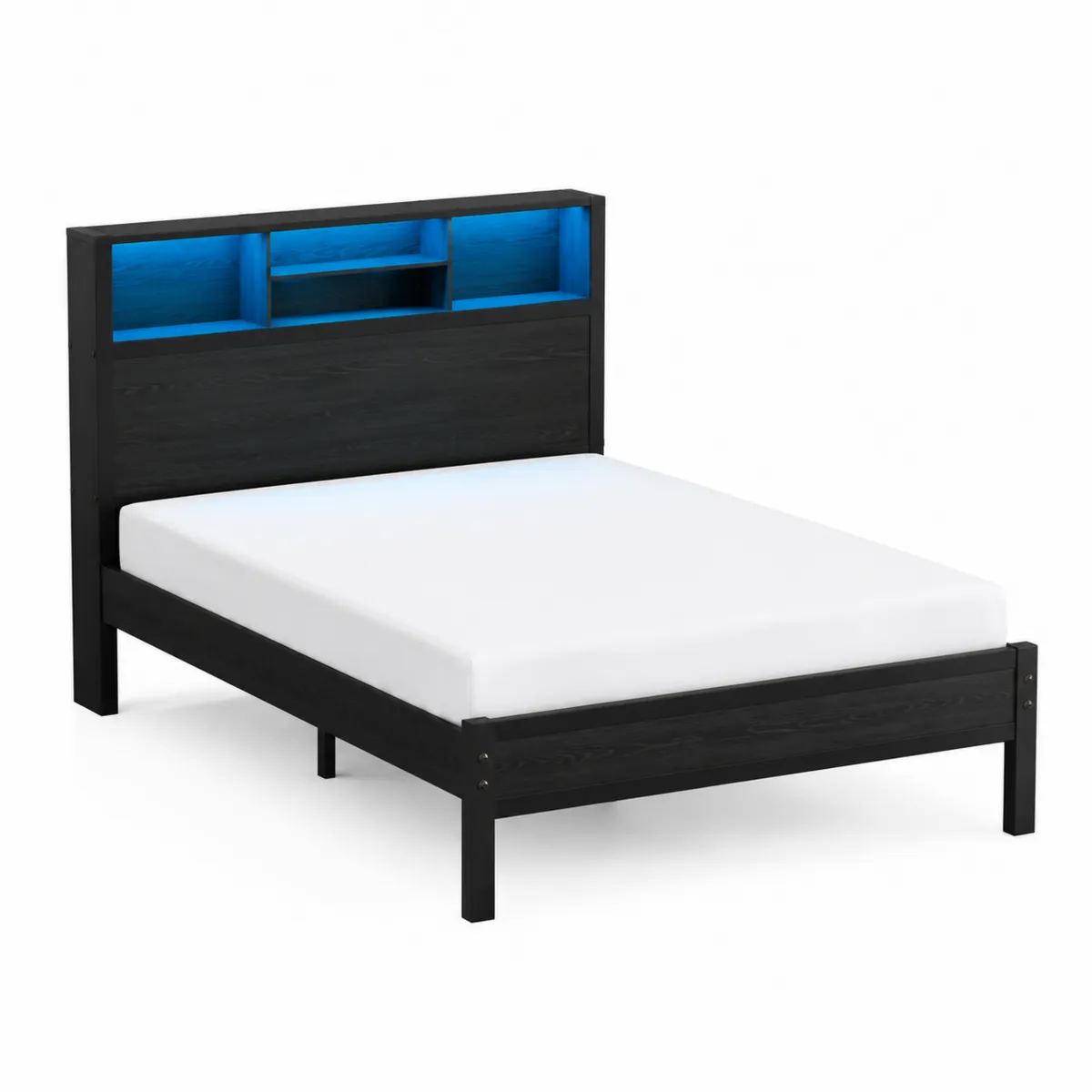 Łóżko z półką i oświetleniem LED czarne 200x140 cm-Zengloweu