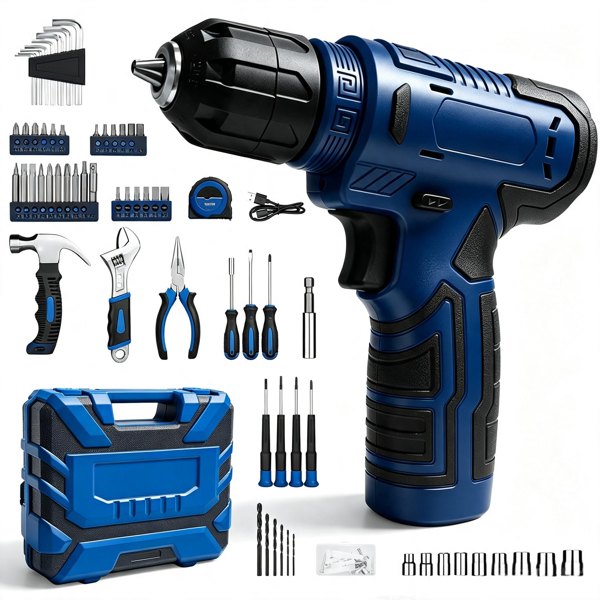 Miumustore 126-piece tool kit, including a cordless drill, suitable for home and DIY projects.