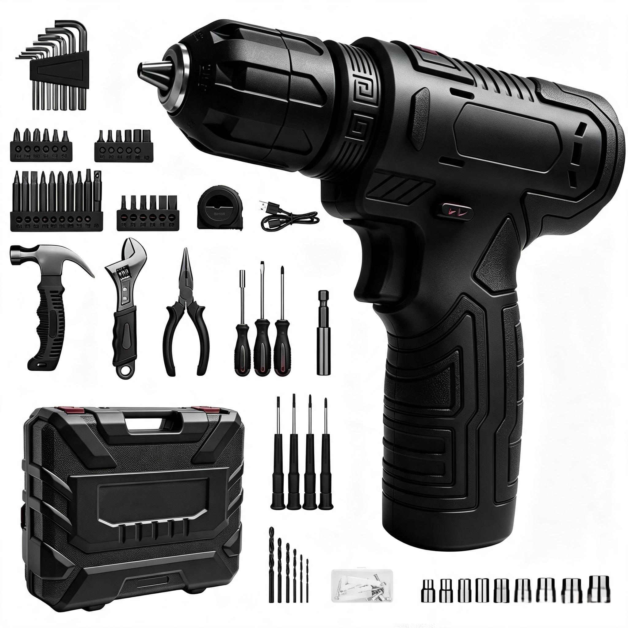 Miumustore 126-piece tool kit, including a cordless drill, suitable for home and DIY projects.
