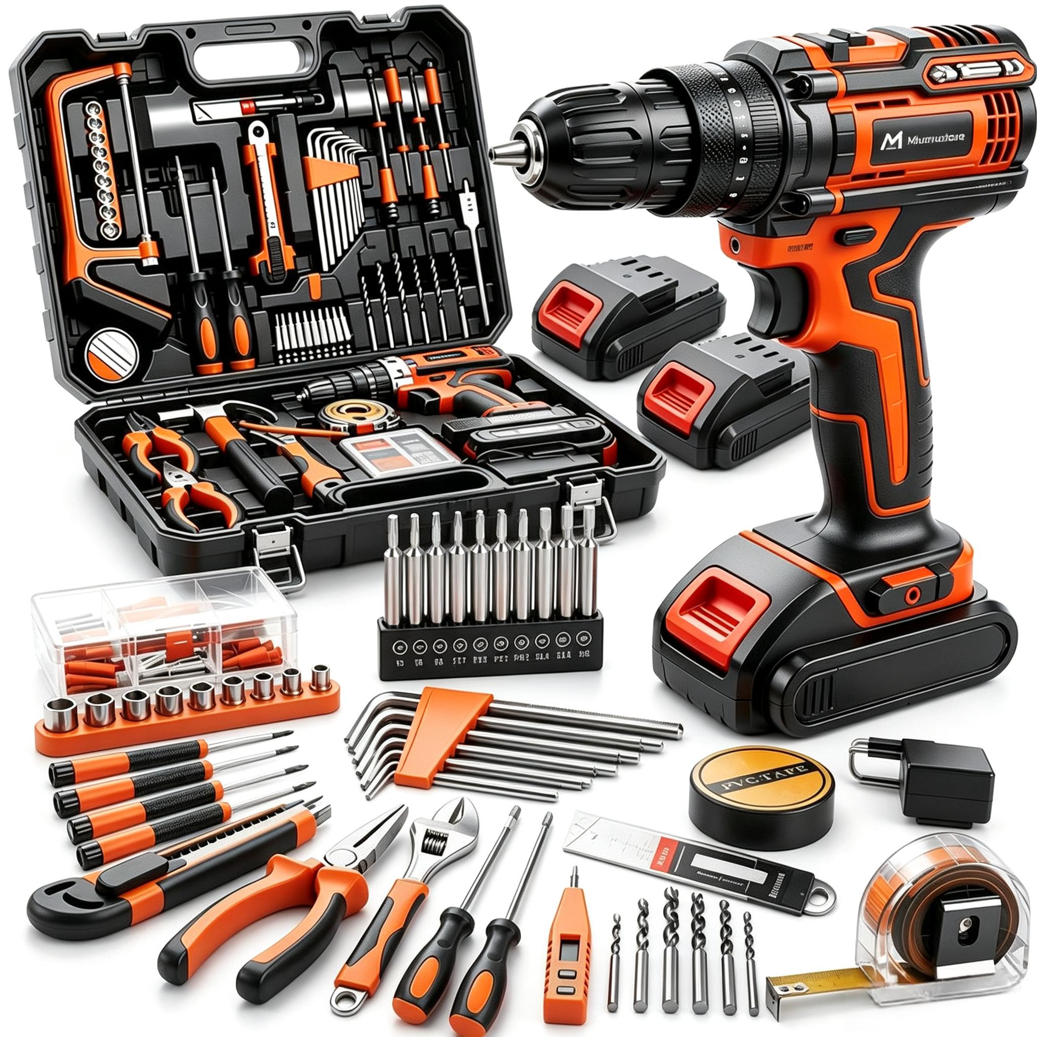 128‑Piece 21V Cordless Drill Tool Set | DIY Kit for Furniture & Home Repairs