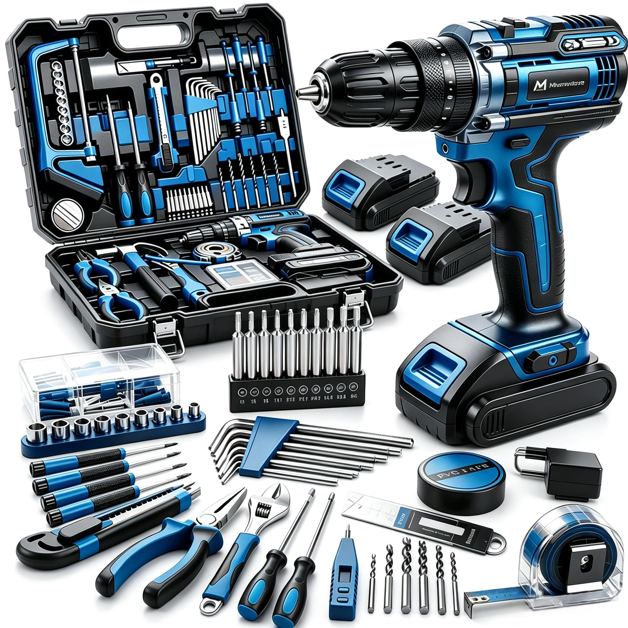 128‑Piece 21V Cordless Drill Tool Set | DIY Kit for Furniture & Home Repairs