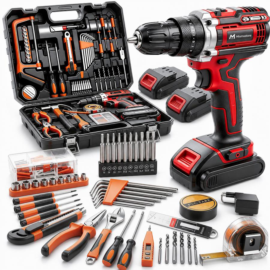 128‑Piece 21V Cordless Drill Tool Set | DIY Kit for Furniture & Home Repairs