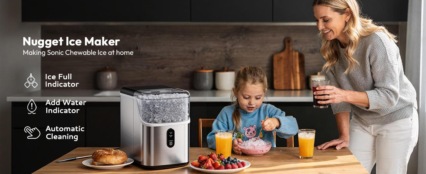 EUHOMY Nugget Ice Makers Countertop, Pebble Ice Maker Machine with 35lbs/24H&33lbs/24H Soft Ice, Self-Cleaning Sonic Ice Maker with Ice Scoop&Basket,  Utensils, Pellet Ice Maker for Home/Kitchen/Office