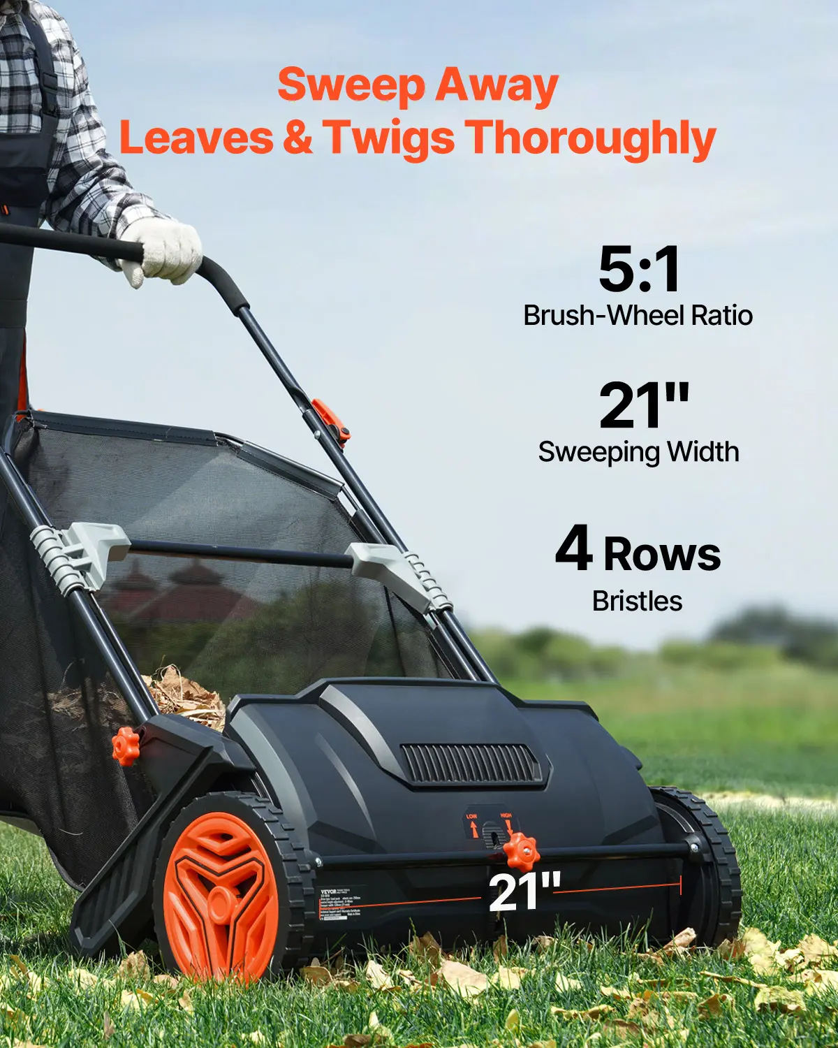 VEVOR 21-Inch Push Lawn Sweeper with 3.5 cu. ft. Hopper