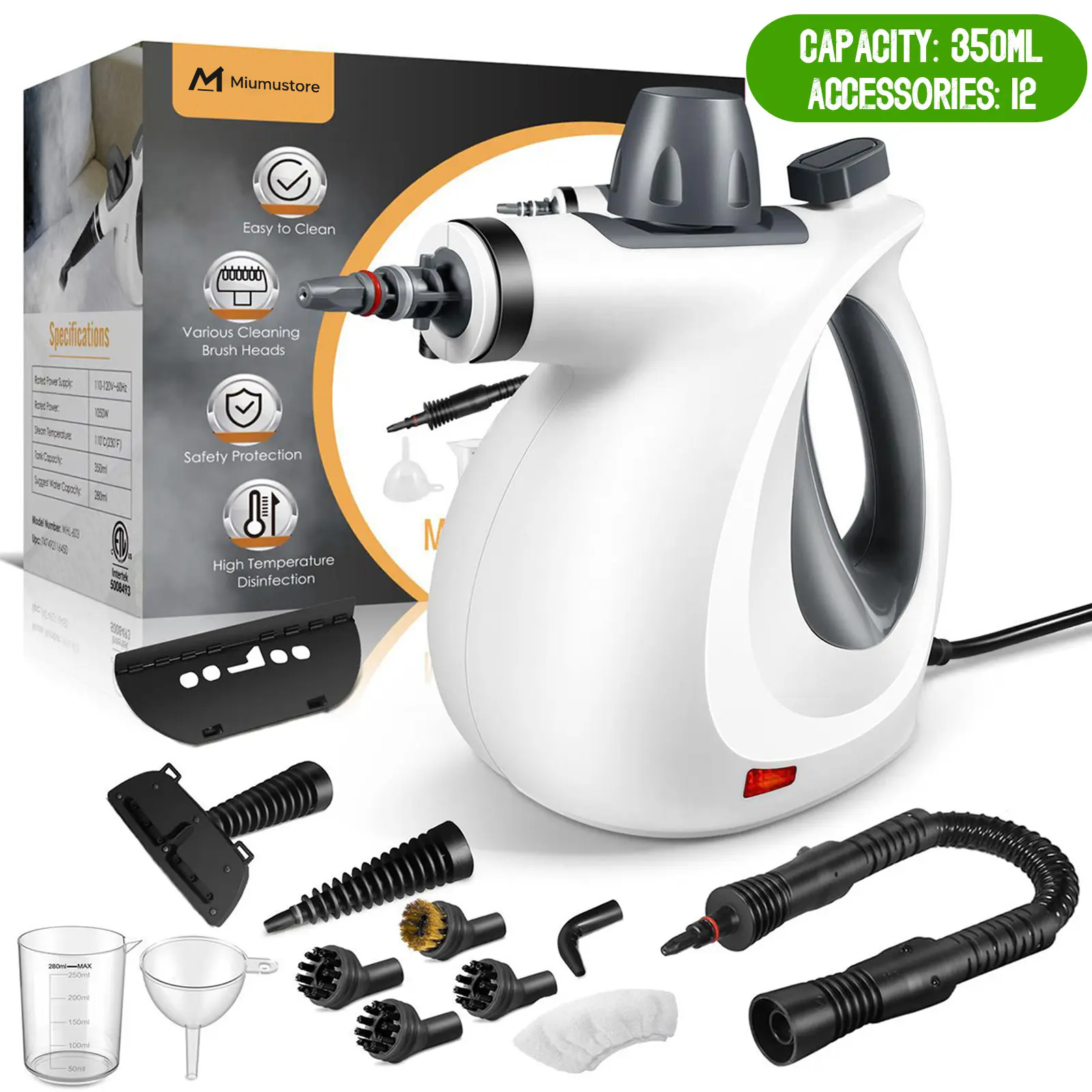 Miumustore Handheld Multi-Functional Steam Cleaner - 12 Accessories