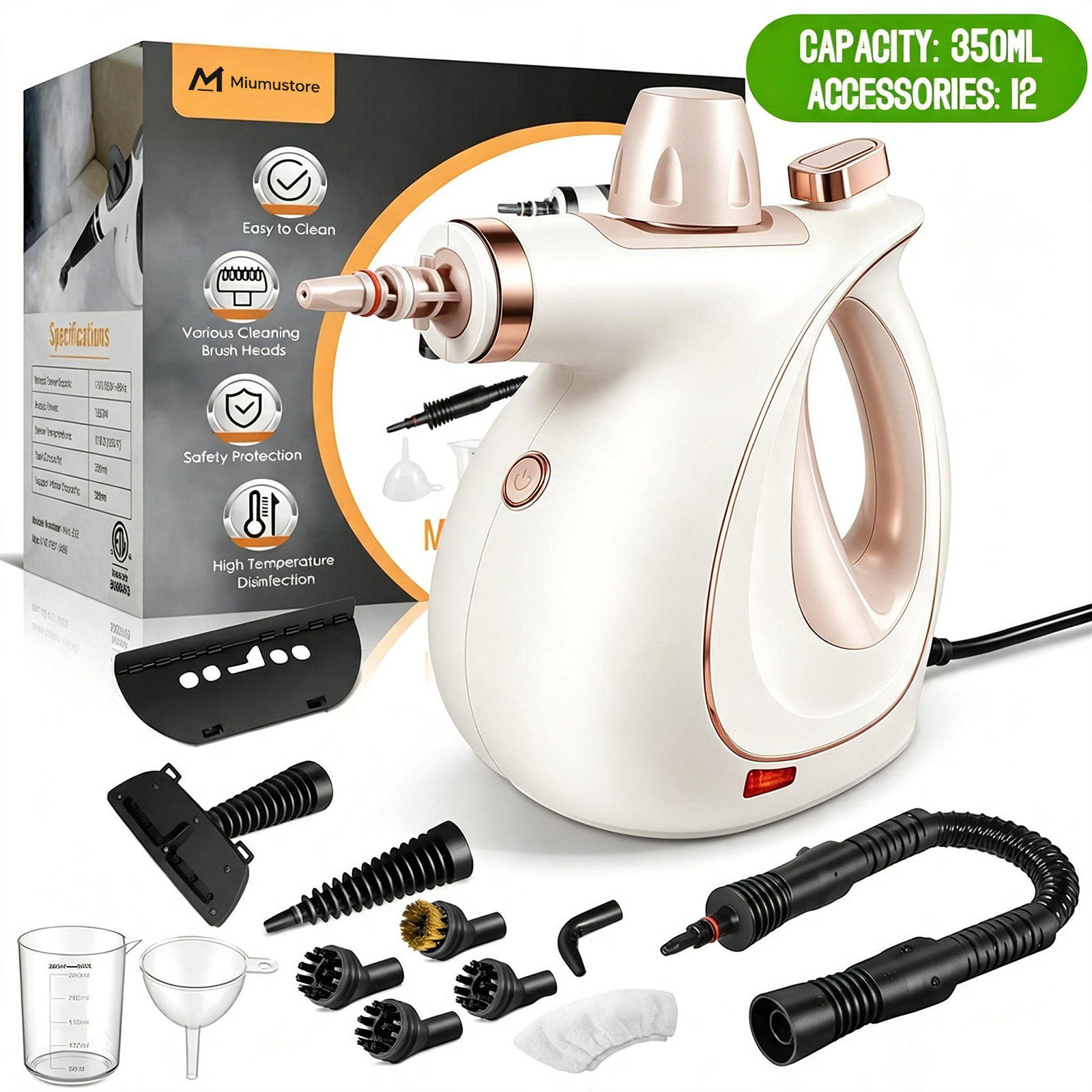Miumustore Handheld Multi-Functional Steam Cleaner - 12 Accessories
