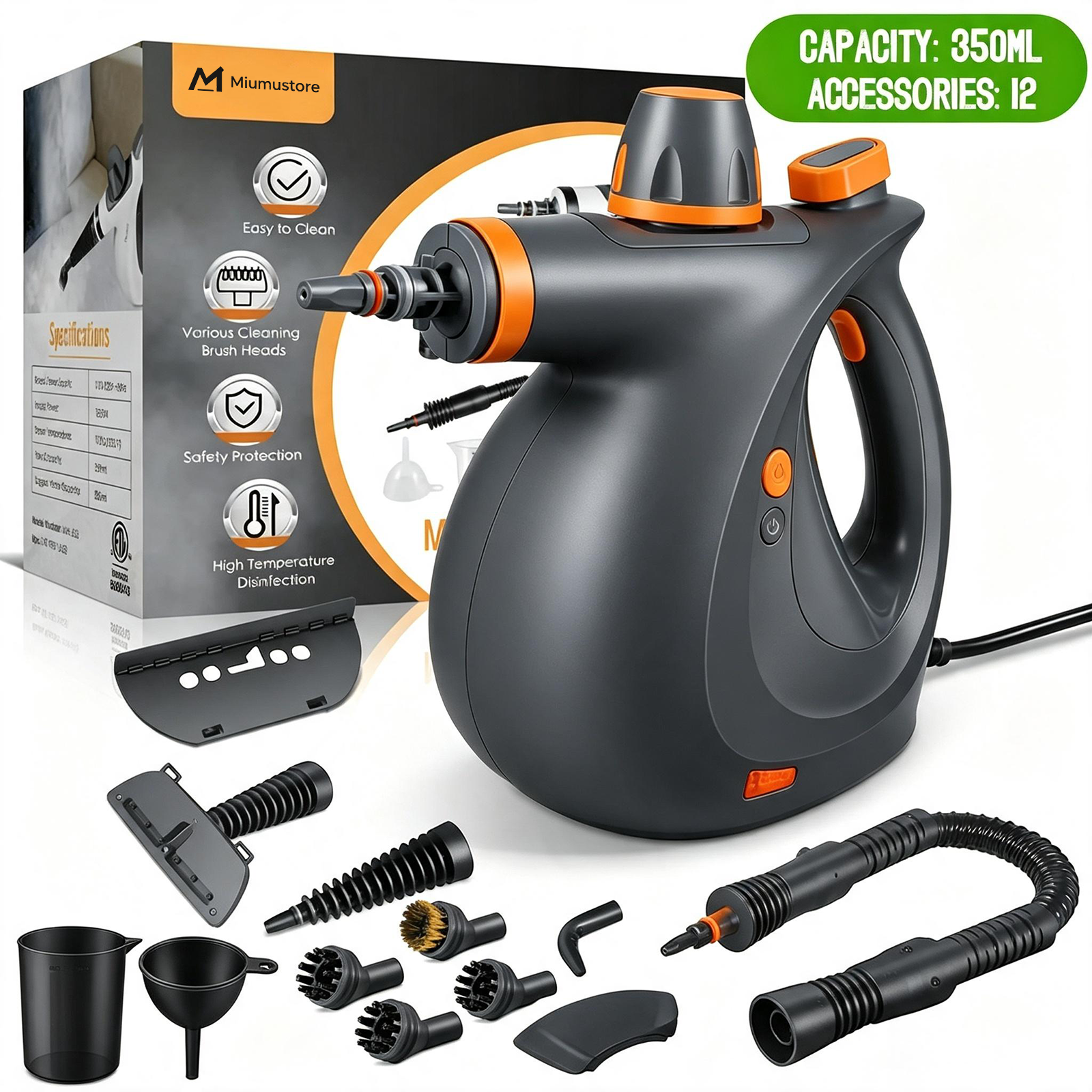 Miumustore Handheld Multi-Functional Steam Cleaner - 12 Accessories