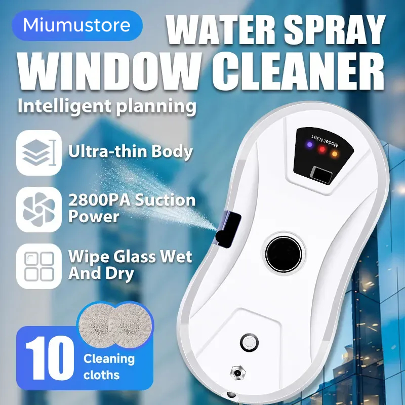 Miumustore Window Cleaning Robot: Automatic Water Spray Function, Drop-Proof, Magnetic Glass Cleaning Machine for Home Use