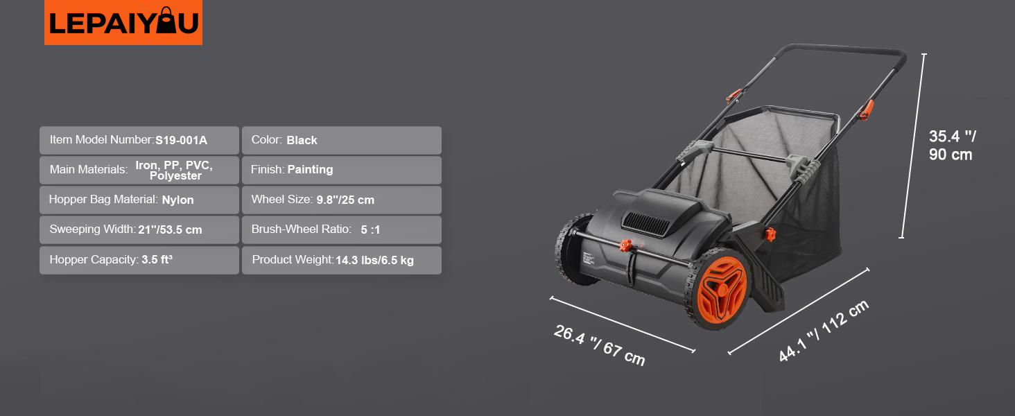 VEVOR 21-Inch Push Lawn Sweeper with 3.5 cu. ft. Hopper