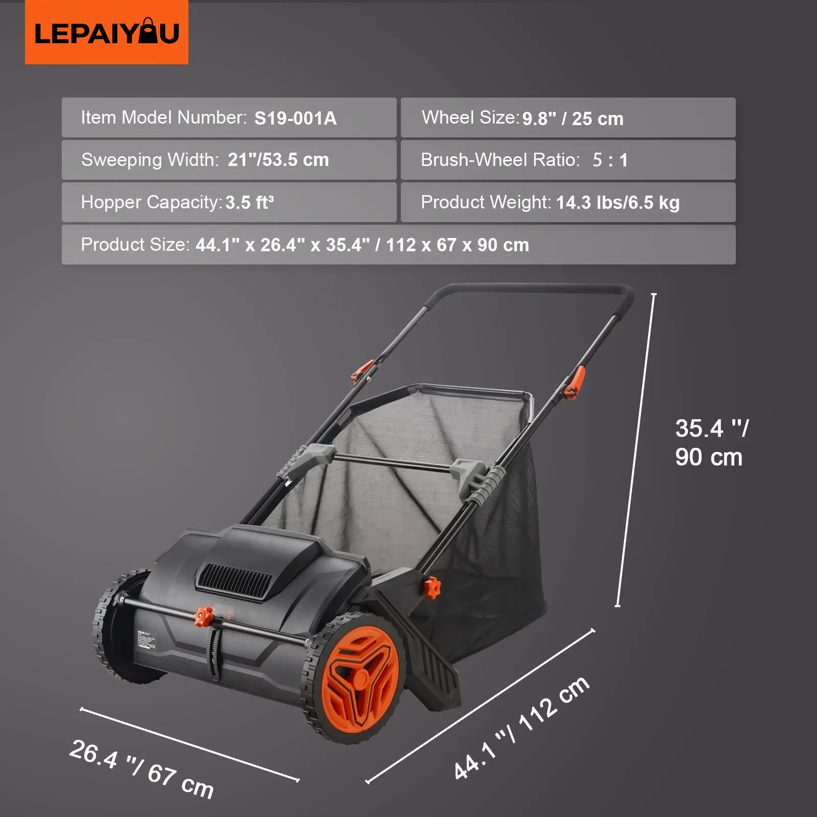 VEVOR 21-Inch Push Lawn Sweeper with 3.5 cu. ft. Hopper