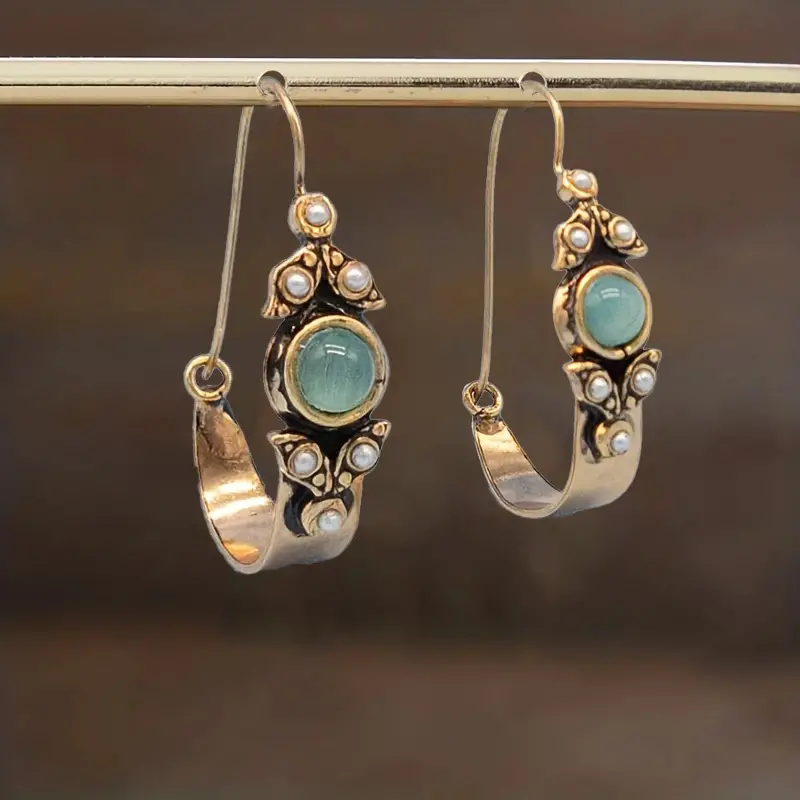 1 pair bohemian style gold plated earrings with blue sapphire and pearl accents vintage inspired dangle jewelry versatile fashion accessory ideal gift for any occasion details 6