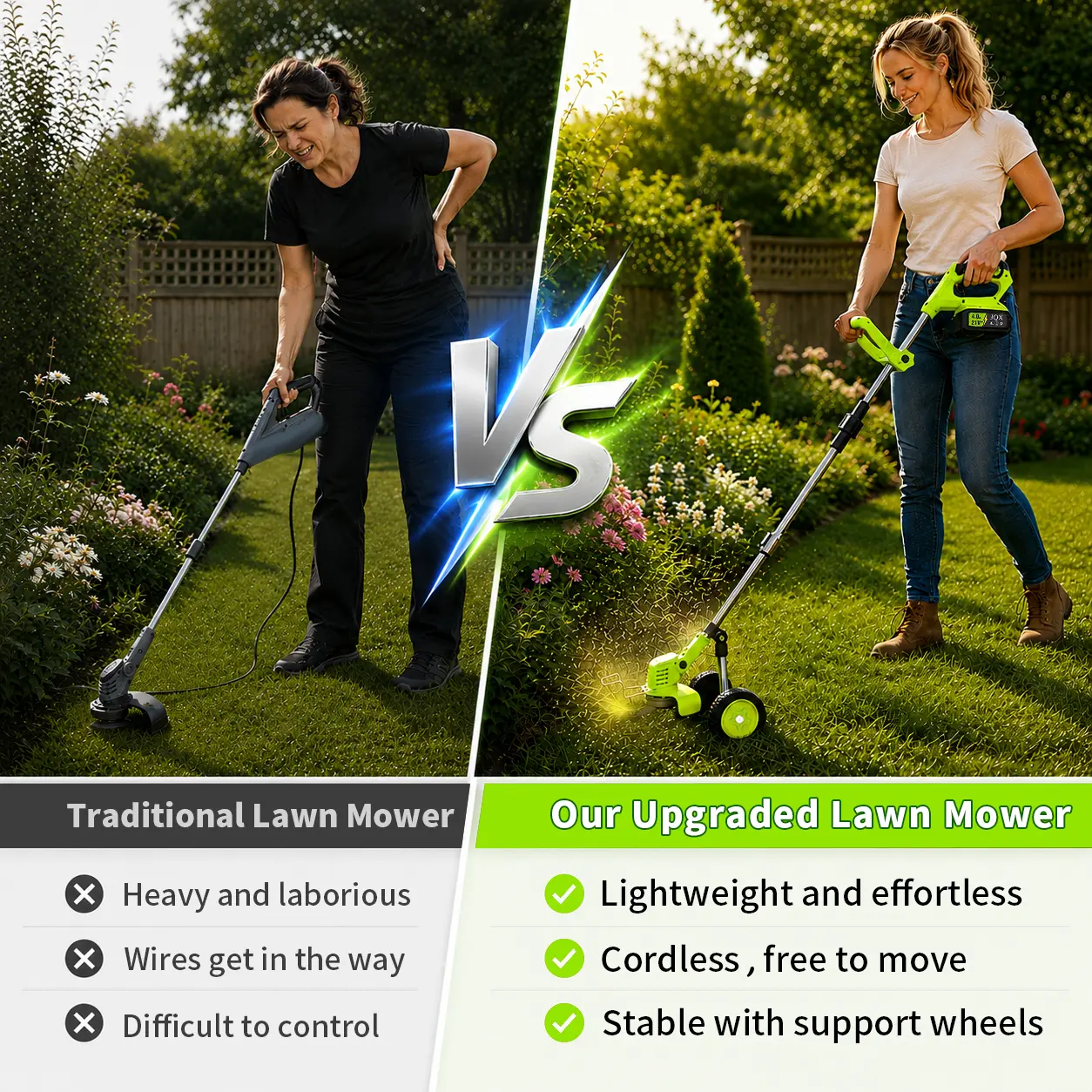 21V Cordless 3-in-1 Weed Whacker with Adjustable Handle