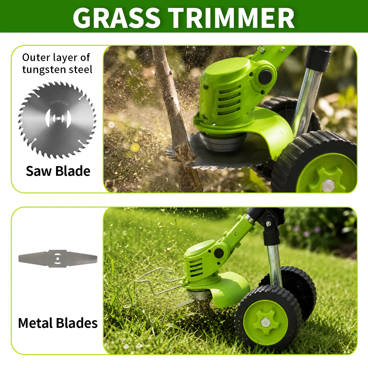 21V Cordless 3-in-1 Weed Whacker with Adjustable Handle