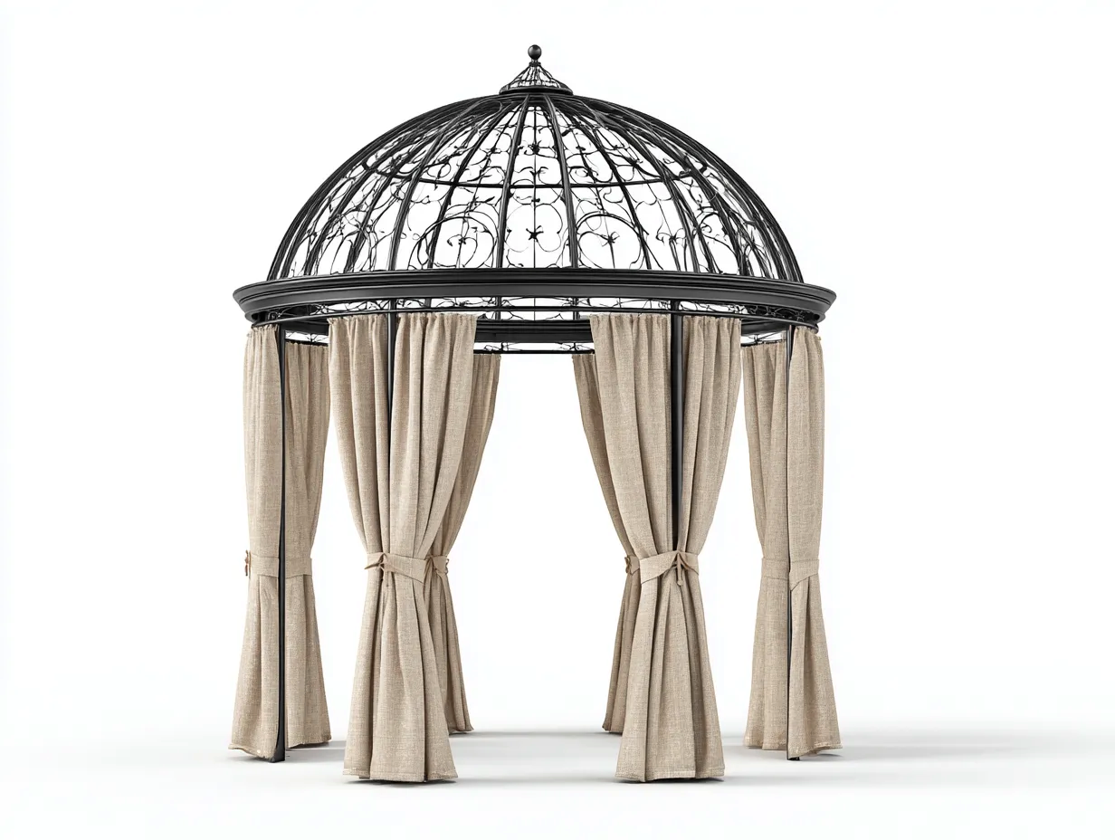 Pavillon-Metall-Polyester-320 x 320 x 310 cm-Beige-Schwarz-Kuppel Gartendesign-Javiaiodwell