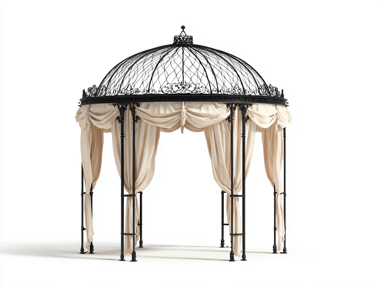 Pavillon-Metall-Polyester-400x400x325 cm-Beige-Schwarz-Viktorianischer Gartenstil-Javiaiodwell