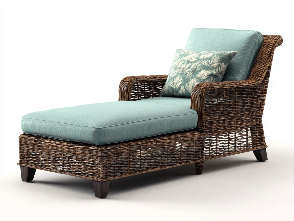 Sonnenliege-Rattan-Stoff-192 x 76 x 84 cm-Grün-Braun-Natürliches Gartendesign-Javiaiodwell