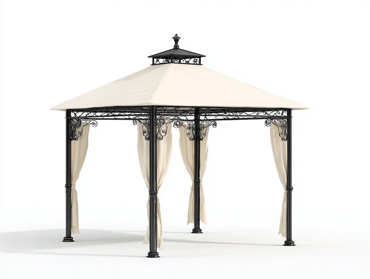 Pavillon-Metall-Polyester-340x340x300 cm-Beige-Schwarz-Klassischer Gartenstil-Javiaiodwell