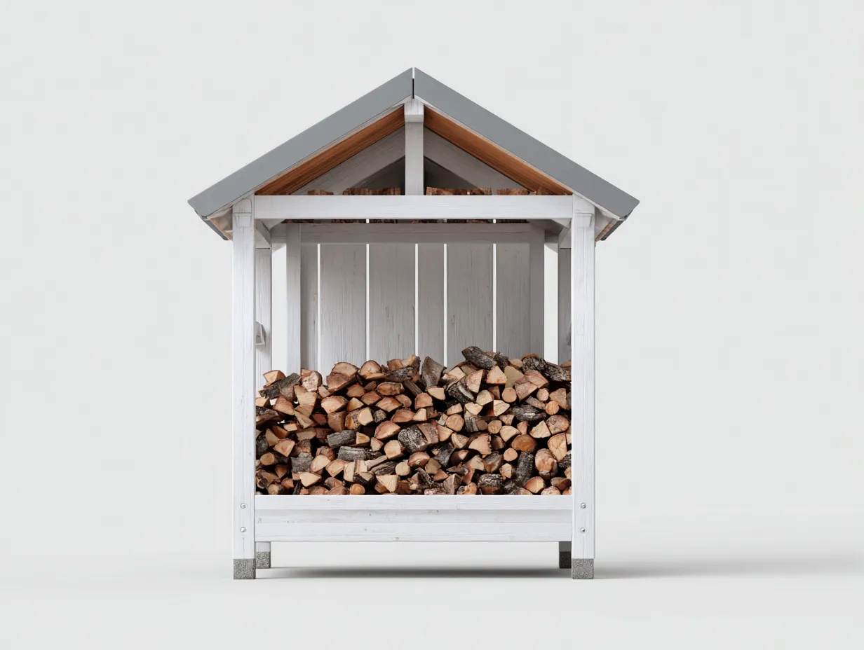 Kaminholzregal-Holz-Metall-110x60x130 cm-Weiß-Grau-Modernes Design-Javiaiodwell
