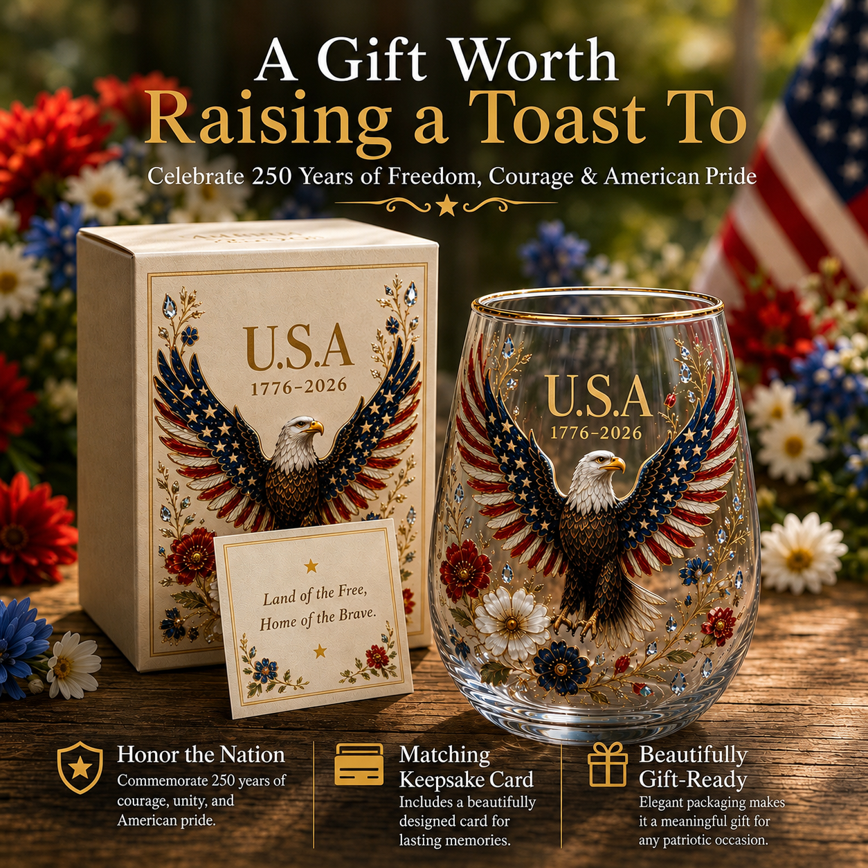 Limited Edition 2026 🦅’America Glass Tumbler– 1776-2026 Heritage Edition