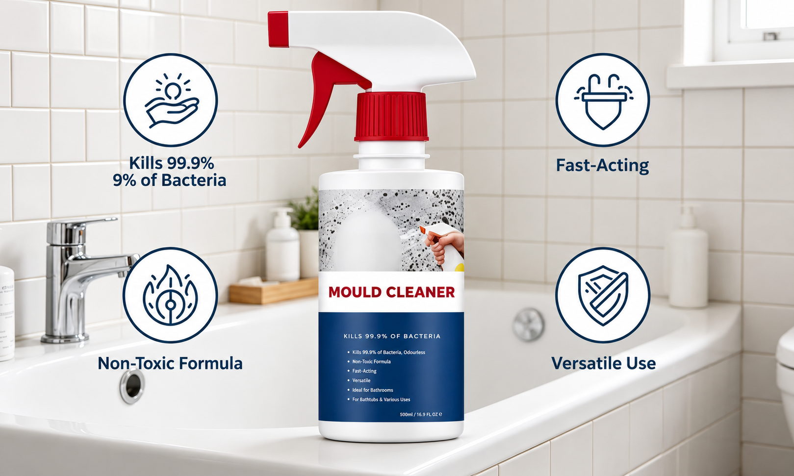 Banner image showing anti-mold cleaning foam for bathroom and kitchen mold stains