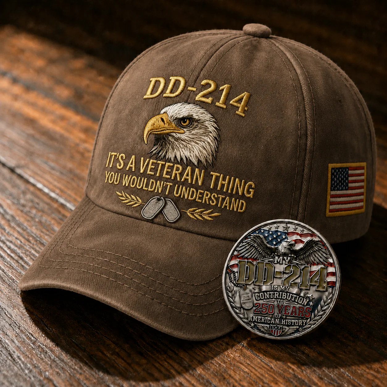 DD-214 Veteran 3D Embroidered Cap - “IT'S A VETERAN THING YOU WOULDN'T UNDERSTAND”🎁 Free Honor Coin With Every Cap 