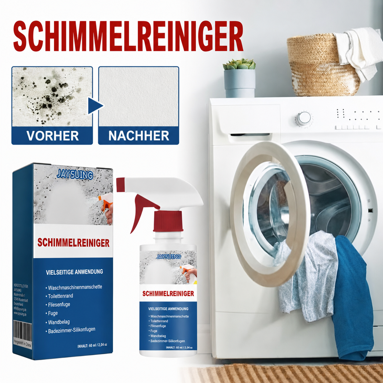 Kraftvolles Schaumspray zur Schimmelentfernung – schnell wirkender Reiniger gegen Schimmelflecken für Fliesenfugen, Duschecken und Küchenoberflächen