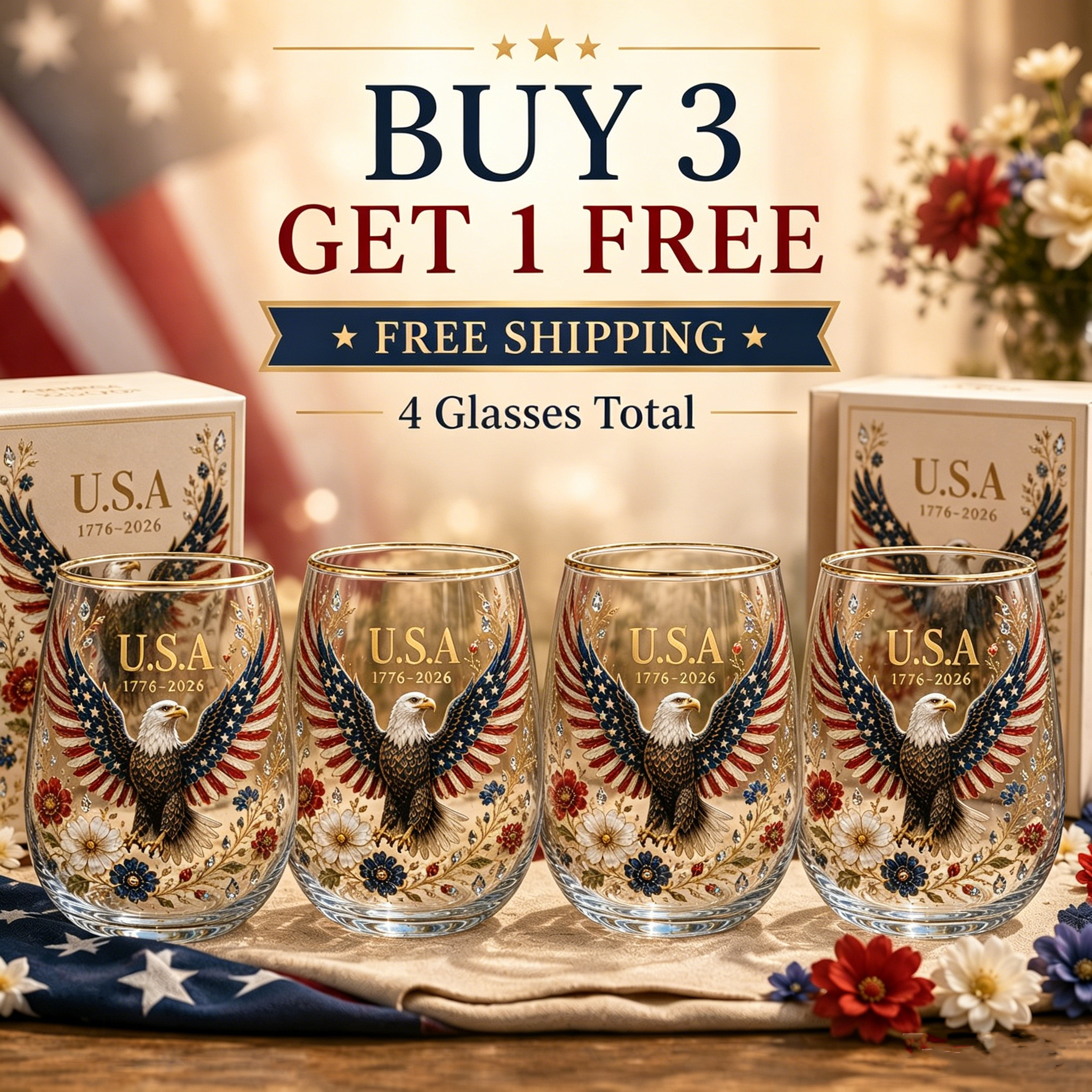 Limited Edition 2026 🦅’America Glass Tumbler– 1776-2026 Heritage Edition