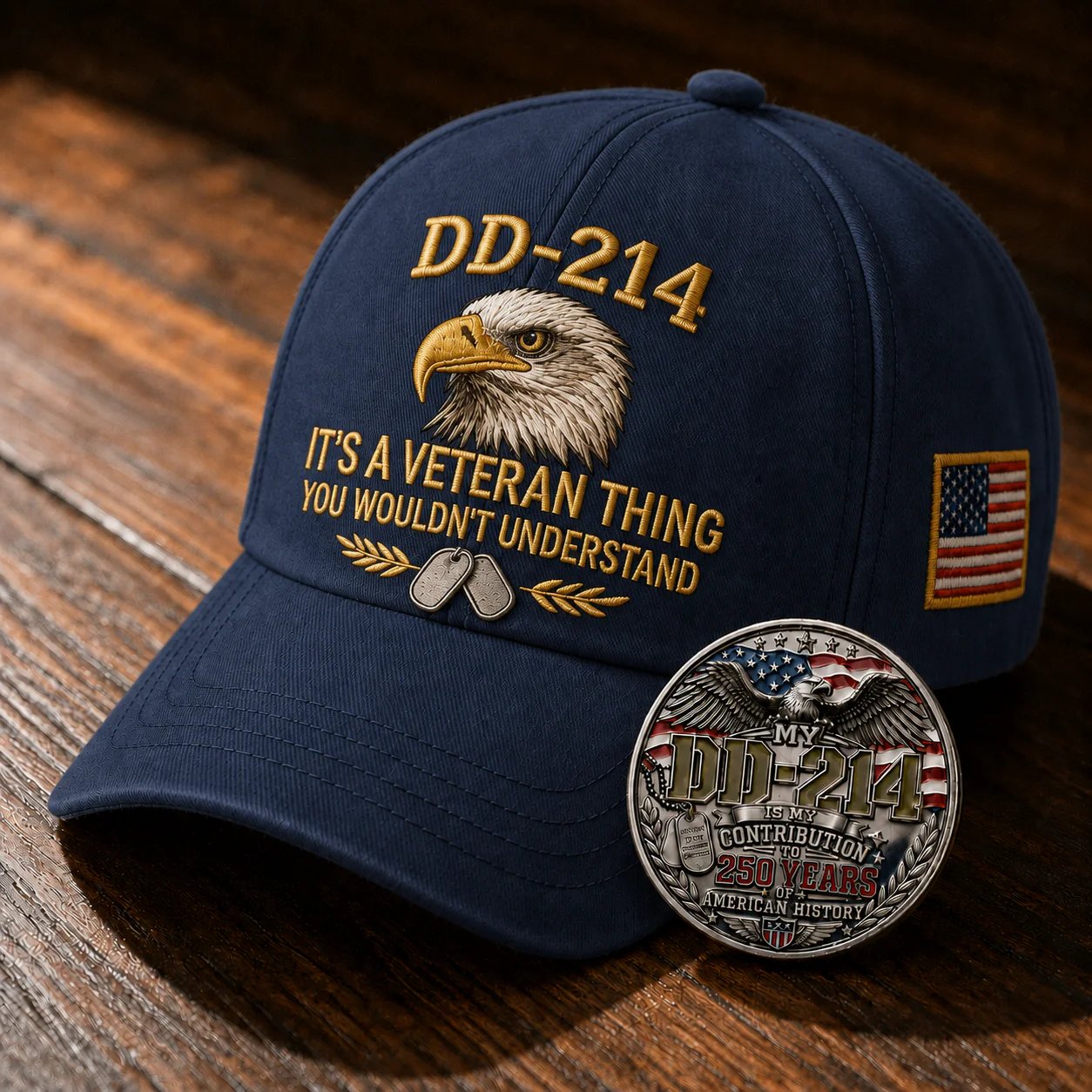 DD-214 Veteran 3D Embroidered Cap - “IT'S A VETERAN THING YOU WOULDN'T UNDERSTAND”🎁 Free Honor Coin With Every Cap 