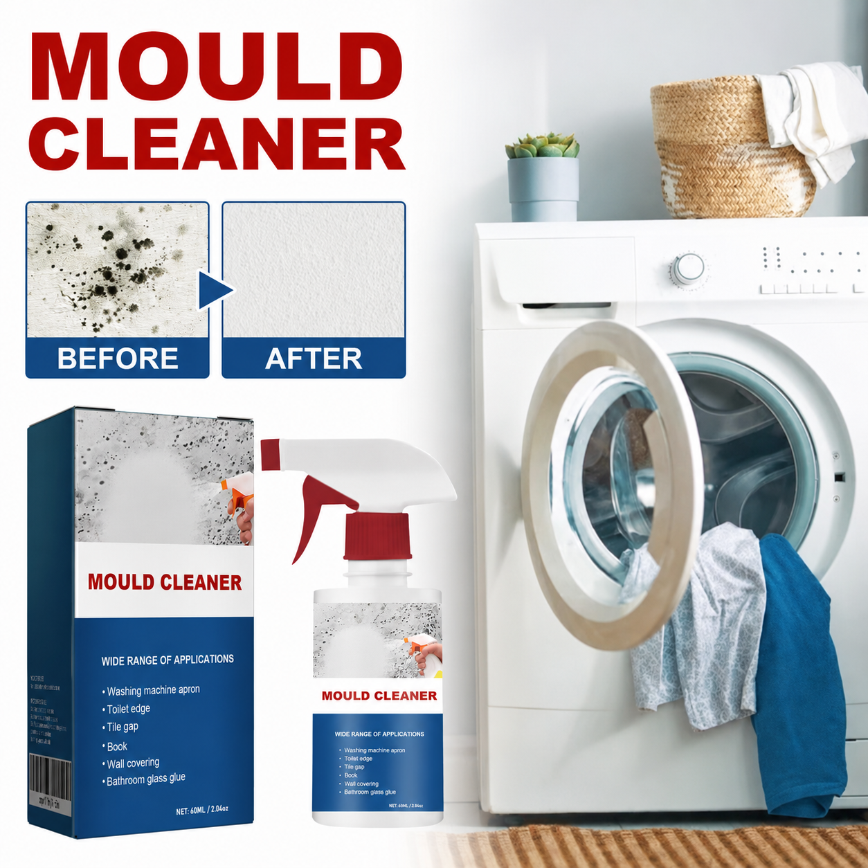 Powerful Foam Mold Remover Spray, Fast-Acting Mildew Stain Cleaner for Tile Gaps, Shower Corners & Kitchen Surfaces