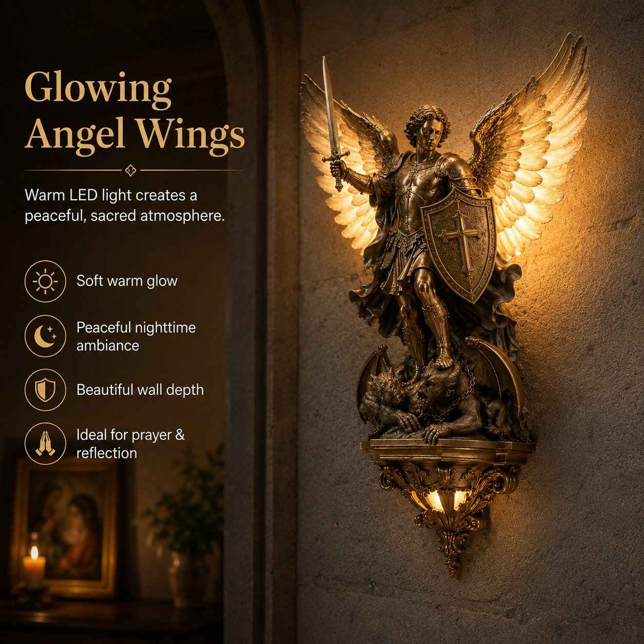🔥50% OFF Limited Time✨Divine Archangel Wall Light, Protection & Faith Decor