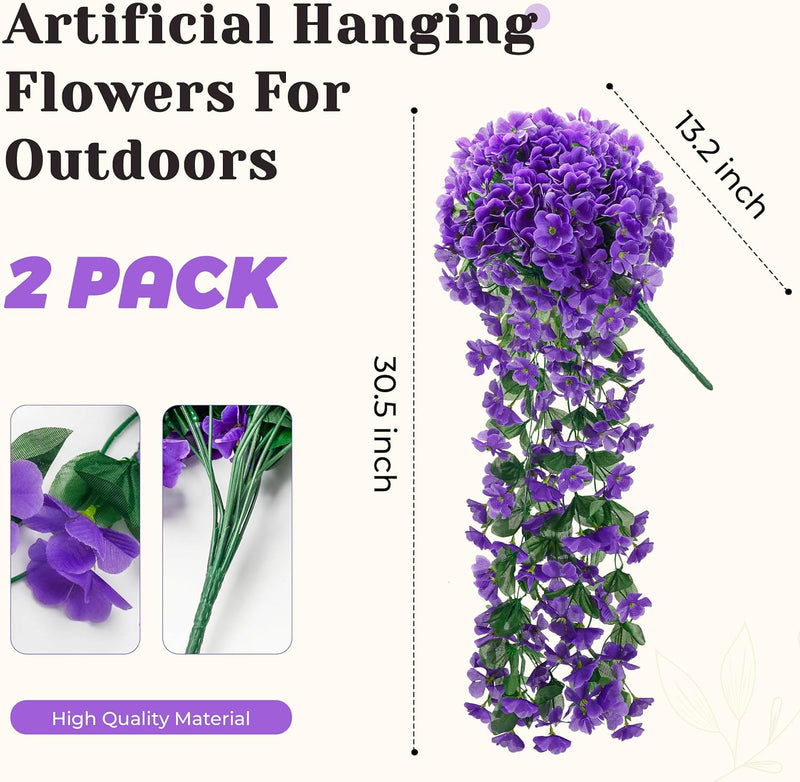 Sold out    2 Packs Fake Hanging Plants Artificial Flowers for Outdoors Purple UV Resistant for Home Porch Balcony Garden Patio Decor